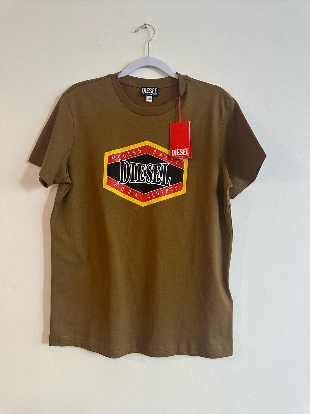 Diesel Men's T-DIEGOR-E14 Logo Graphic T-Shirt Medium Cork Olive Green NWT
